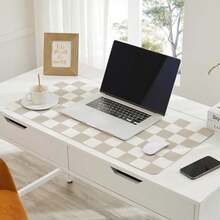 Checkered Desk Mat Large Cute Aesthetic Retro PU Leather Computer Laptop Desk Mat Non-Slip Proof Mouse Keyboard Pad Desk Writing Mat For Work/Home Khaki 23.6" X 13.7" - Khaki - View 3