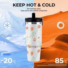 30oz  Broken Flowers, Easter Eggs, Easter, Orange Stanley Style Tumbler Wrapped Graffiti SGRHO Mug - 白色 - 查看 1