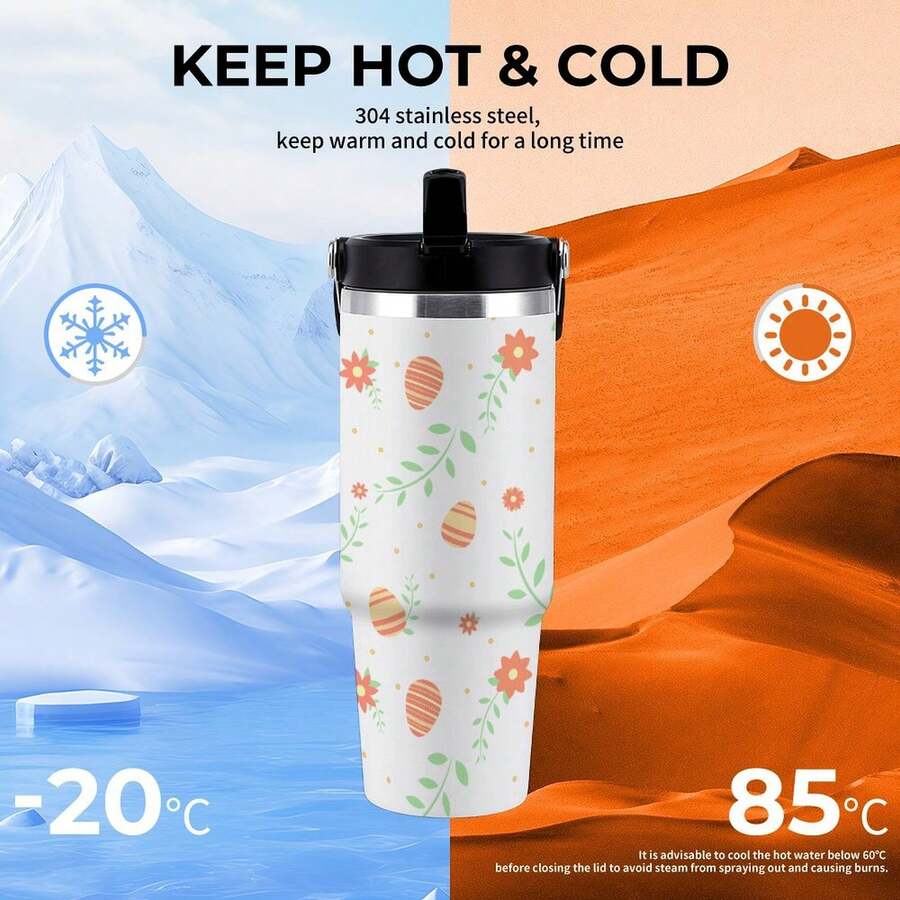 30oz  Broken Flowers, Easter Eggs, Easter, Orange Stanley Style Tumbler Wrapped Graffiti SGRHO Mug - 白色 - 查看 1