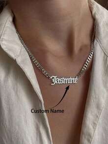 Personalized Simple Custom Necklace For Men And Women, Silver Chain Necklaces Customized Letter Name Pendants, Hip-Hop Style Jewelry, Multi-Font Selection For Anniversaries, For Valentine's Day, For Mother's Day, For Weddings, For Daily Wear, For Birthdays Valentines, Back To School, School Gift, For Office, For School, For Classroom, For Teacher Gifts, For University, For Colleague, For Dorm Rooms, For Teenagers, Junior High School Students, College Students, Customized Fashion Word Necklaces, Chic Autumn,Delicate Romance - 彩色 - 查看 14