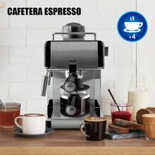 Cafetera Espresso Klack 800W con Espumador de Leche - Máquina de Café de Acero Inoxidable para 4 Tazas - Ideal para Cappuccino y Latte en Casa - Ver 5