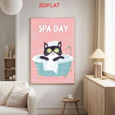 1 pieza Decoración de pared de arte de gato de baño interesante, póster de baño vintage, ilustración relajante de un gato tomando un baño, adecuado para la decoración de la sala de estar, el dormitorio, el baño y el inodoro, sin marco