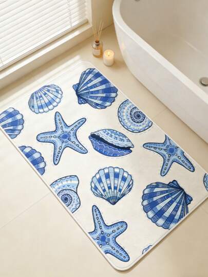 1 tấm thảm chùi chân hình sao biển vỏ sò xanh trắng, thảm trang trí, trang trí phòng ngủ, thảm nhỏ, thảm trải sàn, trang trí nhà cửa, thảm phòng khách, thảm phòng khách nhỏ, thảm phòng ngủ, trang trí nhà cửa phòng khách, thảm ngoài trời, thảm có thể giặt được