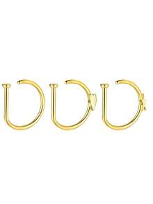 3pcs Stainless Steel D-Shape Fake Nose Ring, Comfortable Non-Piercing Nose Clip Jewelry For Women & Men, Suitable For Valentine's Day, Mother's Day, Thanksgiving, Birthday Party, Bar Dancing, Daily Wear - 3 gold - View 12