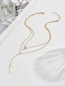 Pingente vertical de luxo em formato de gota d'água, com corrente dupla e sensual, acessório versátil ideal para festivais, presentes, encontros e uso diário. - Ouro - Ver 4