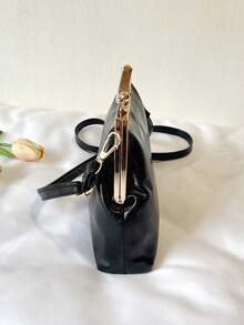 Women's PU Leather Crossbody Bag With Round Polka Dots, Vintage Style Handbag With Buckle Closure And Adjustable Shoulder Strap, Solid Color And Lightweight City Tote Bag - 黑與白 - 查看 10