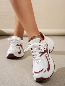 Soft Leather Thick-Soled Height-Enhancing Sneakers, Women's Breathable Mesh 2025 Spring, Summer And Autumn New Casual Running Shoes, Music Festival Millennial Style Back To School Must-Have - 玫瑰紅 - 查看 2