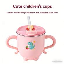 Cốc uống sữa có ống hút cho trẻ em, cốc nước cho bé dùng trong gia đình, cốc tập uống cho bé, cốc nước bằng thép không gỉ, cốc sữa. - Nhiều màu - Xem 1