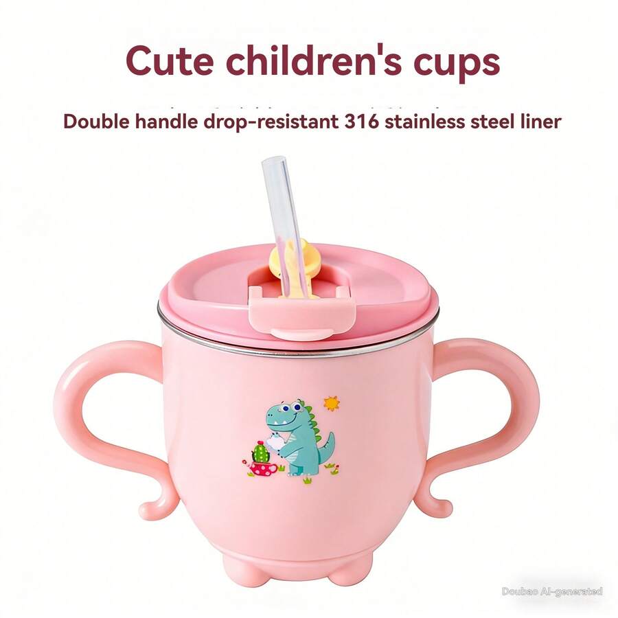 Cốc uống sữa có ống hút cho trẻ em, cốc nước cho bé dùng trong gia đình, cốc tập uống cho bé, cốc nước bằng thép không gỉ, cốc sữa. - Nhiều màu - Xem 1