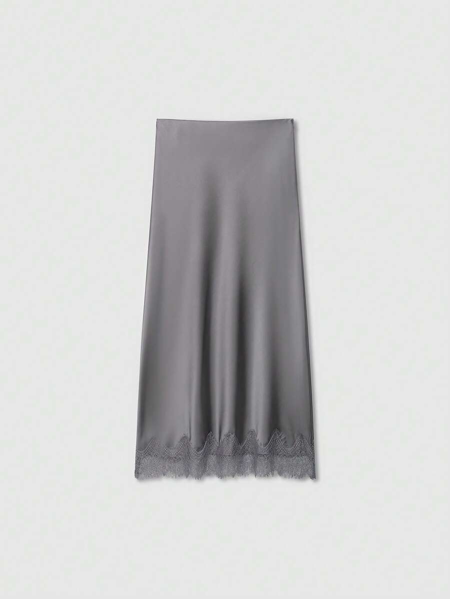 女士优雅撞色蕾丝A字裙，适合春、夏、秋季穿着 - 灰色 - 查看 1