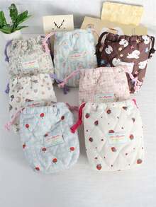 1pc Floral-Patterned Quilted Camera Bag, Protection Bag, Anti-Drop And Anti-Dust Soft Storage Bag, Multi-Functional Drawstring Pouch - Multicolor - View 1