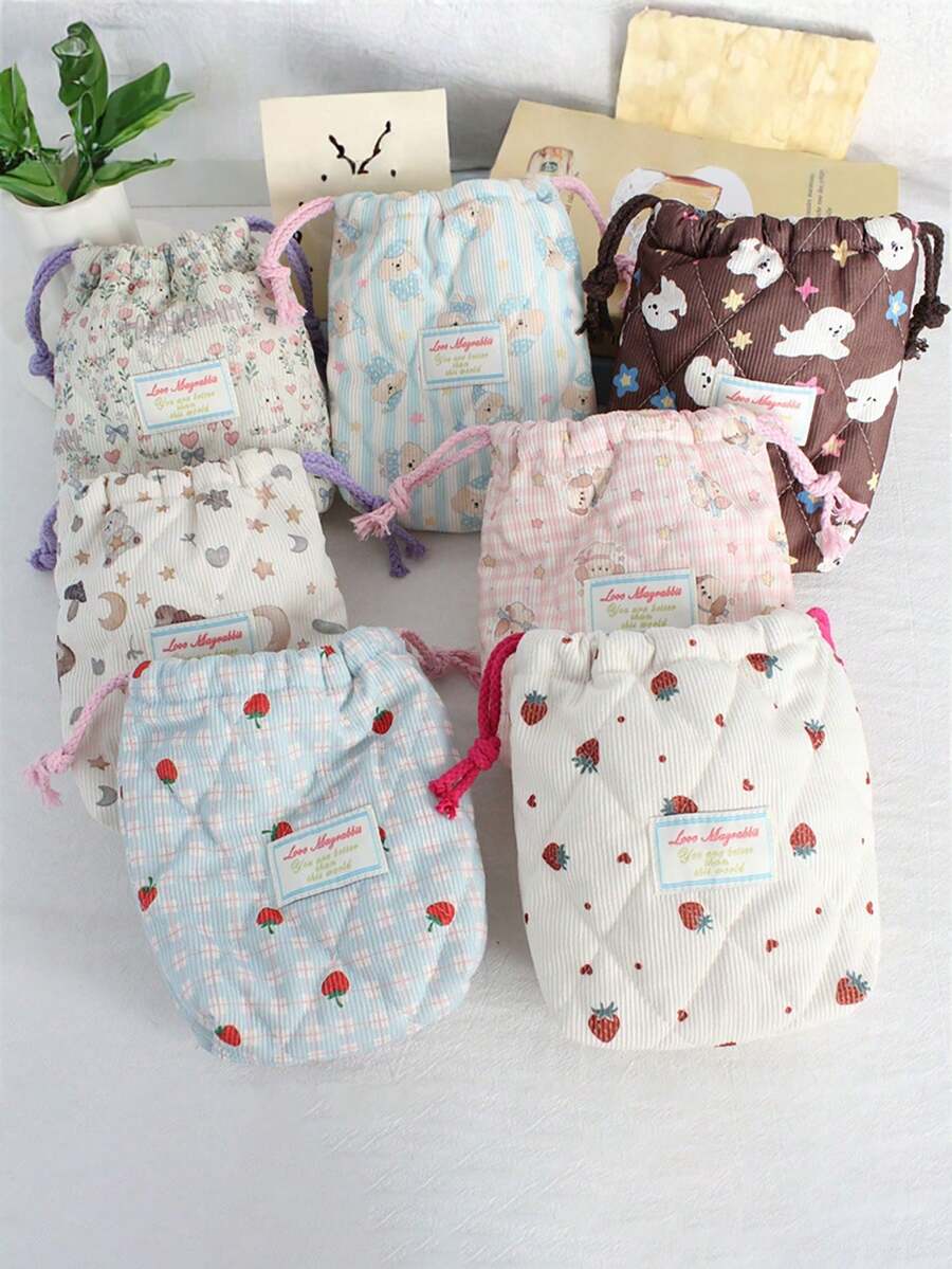 1pc Floral-Patterned Quilted Camera Bag, Protection Bag, Anti-Drop And Anti-Dust Soft Storage Bag, Multi-Functional Drawstring Pouch - Multicolor - View 1