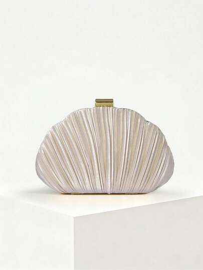Ví cầm tay dự tiệc hình vỏ sò xếp ly bằng satin thanh lịch, tối giản của YMI STYLE, phù hợp cho các bữa tiệc trang trọng, váy dạ hội, đám cưới, váy đính sequin, dạ tiệc, kèm dây đeo kim loại, một món quà lý tưởng dành cho phái nữ.