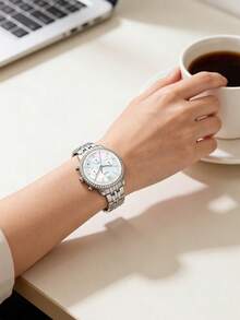 Reloj de acero inoxidable con cronógrafo de tres esferas y calendario, unisex de la serie Three de FOSSIL - Blanco+Plata - Ver 4