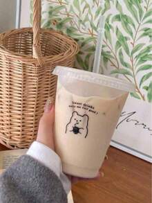 1个700毫升/450毫升PP材质咖啡杯，便携式卡通吸管杯，冰美式咖啡杯，情侣水瓶 - 彩色 - 查看 10