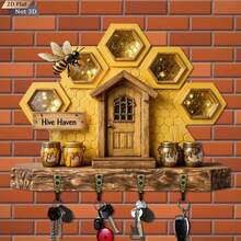 Bohemian Style Vintage Wooden Key Holder With Shelf - Easy To Install Space-Saving Wall-Mounted Storage Rack, Suitable For Hanging Keys, Coats And Other Items In Entryway, Kitchen, Office And More - Multicolor - View 5