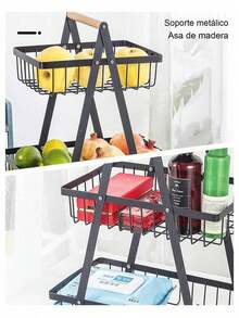 3-Tier Pyramid Fruit Basket, 2-Tier Countertop Fruit Basket, Fruit And Bread Basket, Vegetable Rack For Kitchen Storage - Black - View 3