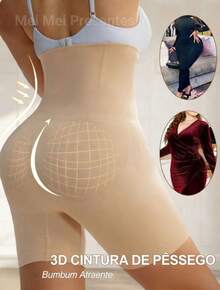 Short Modelador Afina Cintura Alta Compressão Emagrecimento Esconde Barriga Levanta Bumbum - Bege - Visão 5