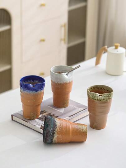 1 pièce Tasse à café en céramique de forme irrégulière de 520 ml, grande capacité, tasse en céramique avec paille, options de couleurs multiples pour la décoration de la maison. Grande capacité de tasse à thé au lait et à café à glaçure dégradée, tasse dédiée aux boissons glacées, tasse de petit-déjeuner, tasse à boissons