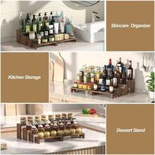 Set Of 8 Wooden Display Risers, 4-Tier Adjustable L-Shaped Step Shelves, Rustic Burnt Wood Countertop Organizer, Expandable Rack For Figurines, Perfumes, Skincare, Spices, Cupcakes, Farmhouse Kitchen Vanity Retail Decor - 8Pcs - View 5
