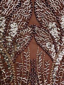 SUPGIR 女士立领长袖手工镶钻缎面晚礼服度假装 - 棕色 - 查看 8
