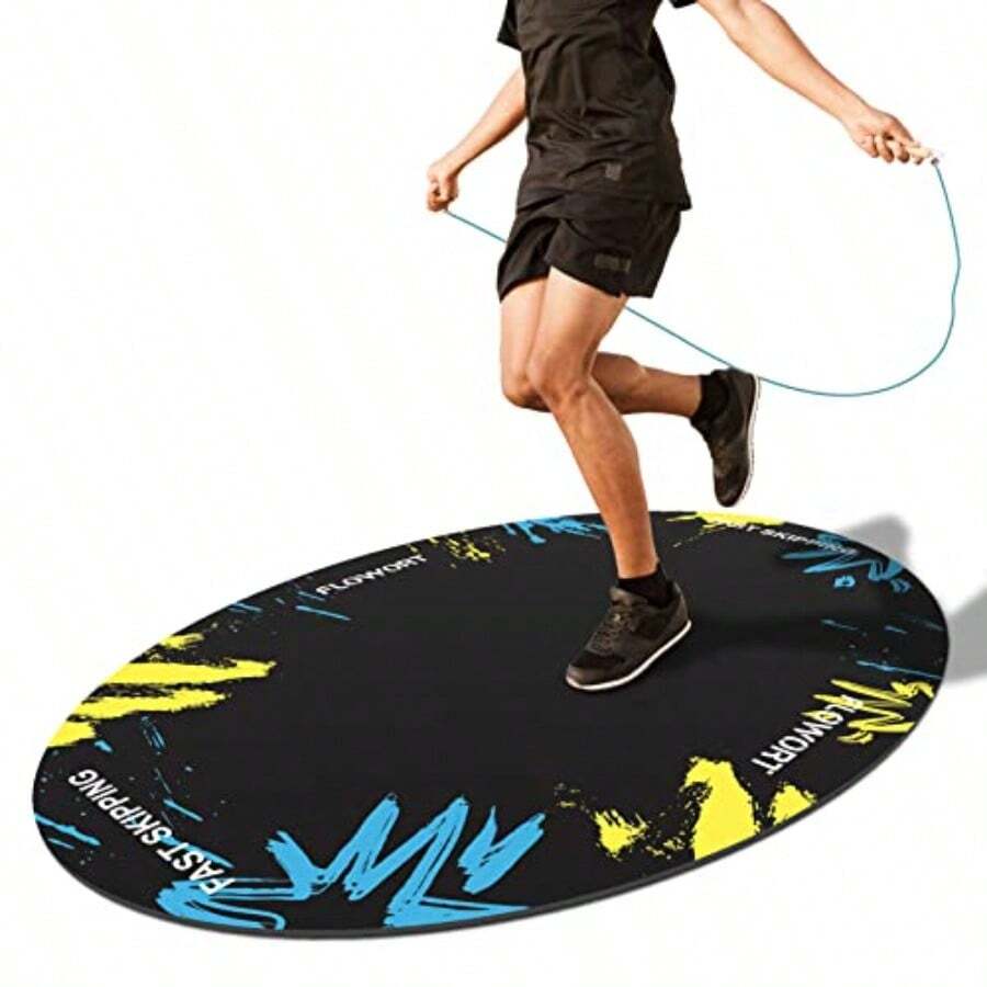 Jump Rope Mat Large Rubber Exercise Mat Indoor Outdoor Shock Absorbing Mat Non-Slip Oval Design for Floor and Rope Protection Workout Mats for Home Gym Flooring - Azul - Ver 1