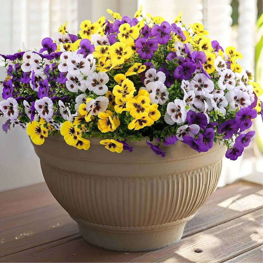 8pcs Artificial Phalaenopsis Orchid, Colorful Tricolor Pansy Made Of Synthetic Velvet, Realistic Floral Decor, UV-Resistant, Suitable For Indoor And Outdoor Decoration, Home, Planter, Entryway, Porch, Yard, Garden - Multicolor - View 1