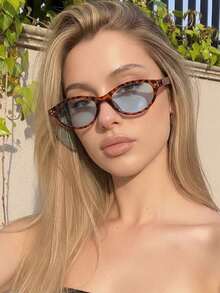1 Pair Women's Oval PC Frame Vintage Tinted Rivet Street Style Fashion Glasses - Leopard Blue - View 1