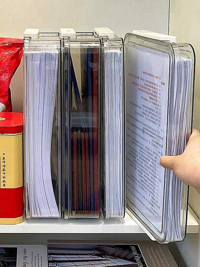 1 pieza Caja de almacenamiento de documentos A4, caja de almacenamiento transparente de gran capacidad, caja plegable a prueba de polvo y humedad, específicamente utilizada para exámenes, libros de registro familiar, certificados de graduación, licencias comerciales y documentos importantes, adecuada para escritorios de oficina y escritorios de estudiantes, un regalo para padres y amigos en el Día de la Madre y el Día de San Valentín. Accesorios de escritorio, suministros de oficina, almacenamiento de manualidades