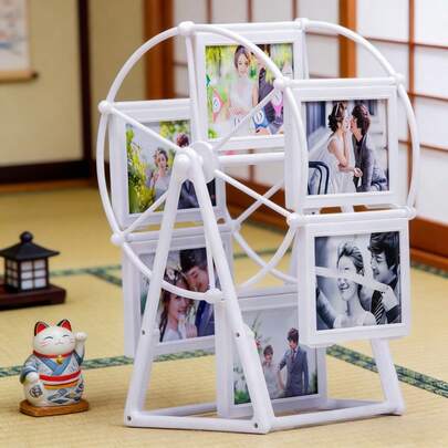 Luxury Rotating Ferris Wheel Photo Frame Set, Includes 6 Pcs 5-Inch Frames, Ideal Decor For Living Room, Bedroom, Desk, Perfect Gift For Valentine's Day, Birthday, Christmas (Frame Material: ABS Plastic)