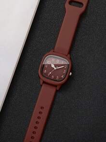8 pièces Ensemble accessoires de montre à quartz femme minimaliste et décontractée, comprenant une montre à quartz femme avec bracelet en silicone marron et cadran carré, un bracelet, un jonc, un collier, des boucles d'oreilles à clous, une bague et un portefeuille en PU noir décoré d'un nœud, tous avec un thème de pétales - Tabac - Voir 6