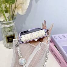 1pc PU Leather Foil Rabbit Pattern Magnetic Phone Case & 1pc Bracelet, Hard PC Backplate Protective Phone Cover, Supports Wireless Charging, Fits Galaxy Z Flip7, Z Flip7FE, Z Flip6, Z Flip5 - Purple - View 9