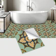 Bohemian Floral Pattern Reinforced Adhesive Thick Matte Peel And Stick PVC Floor/Wall Sticker, Vintage Distressed European Tile Decal For Kitchen, Bathroom, Laundry Room, RV - Ideal For DIY 7.9" X 7.9" - Style A - View 1