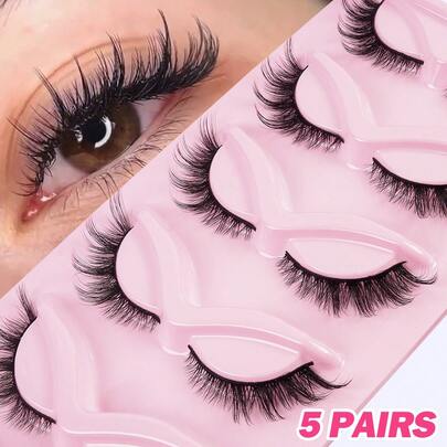 MAANGE 5 Pairs/10 Pairs 3D Fluffy Cat Eye/Fox Eye False Eyelashes, Natural Elongated Outer Corner Look, Soft & Curly, Lash Extension, Dramatic Lashes, Easter Gift, Good Value Eyelashes, Gift For Women