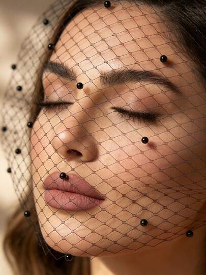 1pc White Birdcage Veil, Black Mesh Headband Hair Accessory, Suitable For Bride Wedding, Party, Tea Ceremony