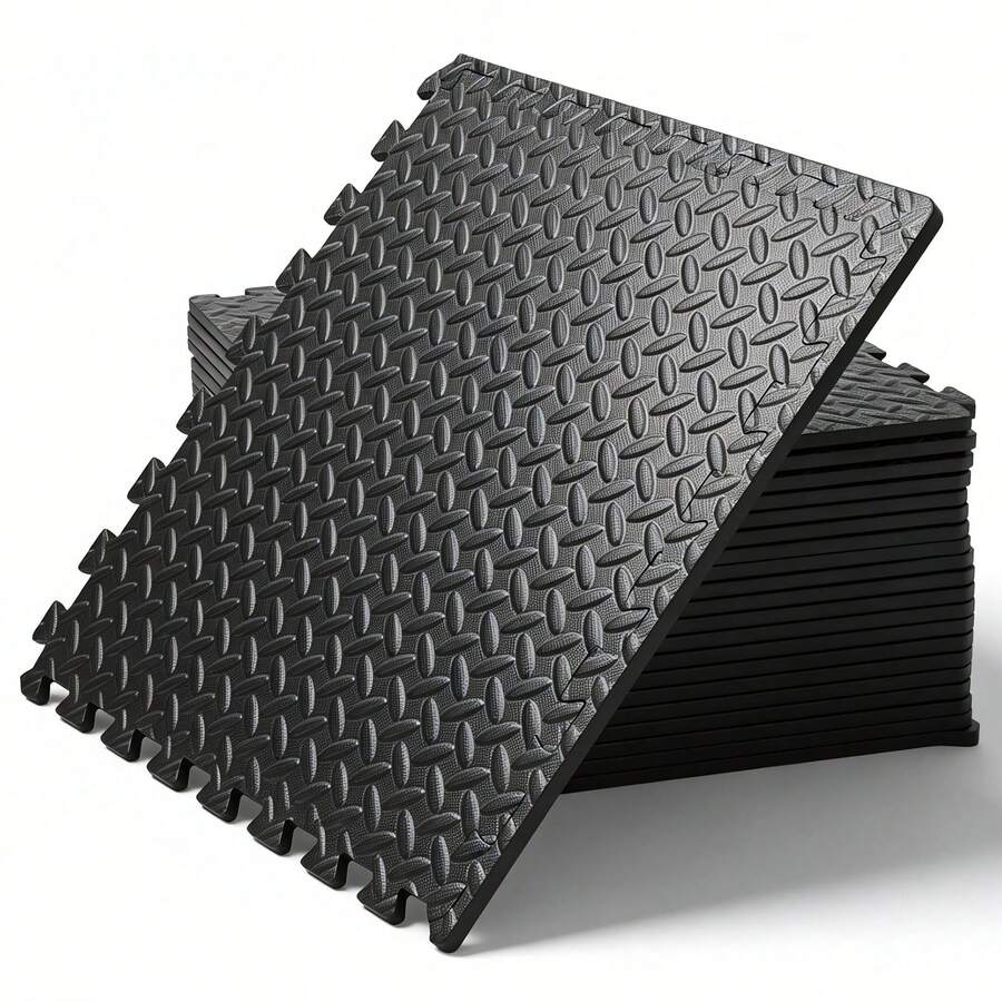 Puzzle Exercise Mat ½ In, EVA Interlocking Foam Floor Tiles For Home Gym, Mat For Home Workout Equipment, Floor Padding For Crawling, Black, 20 In X 20 In X ½ In, 64 Sq Ft - 24 Tiles (24, Black) - Black - View 1