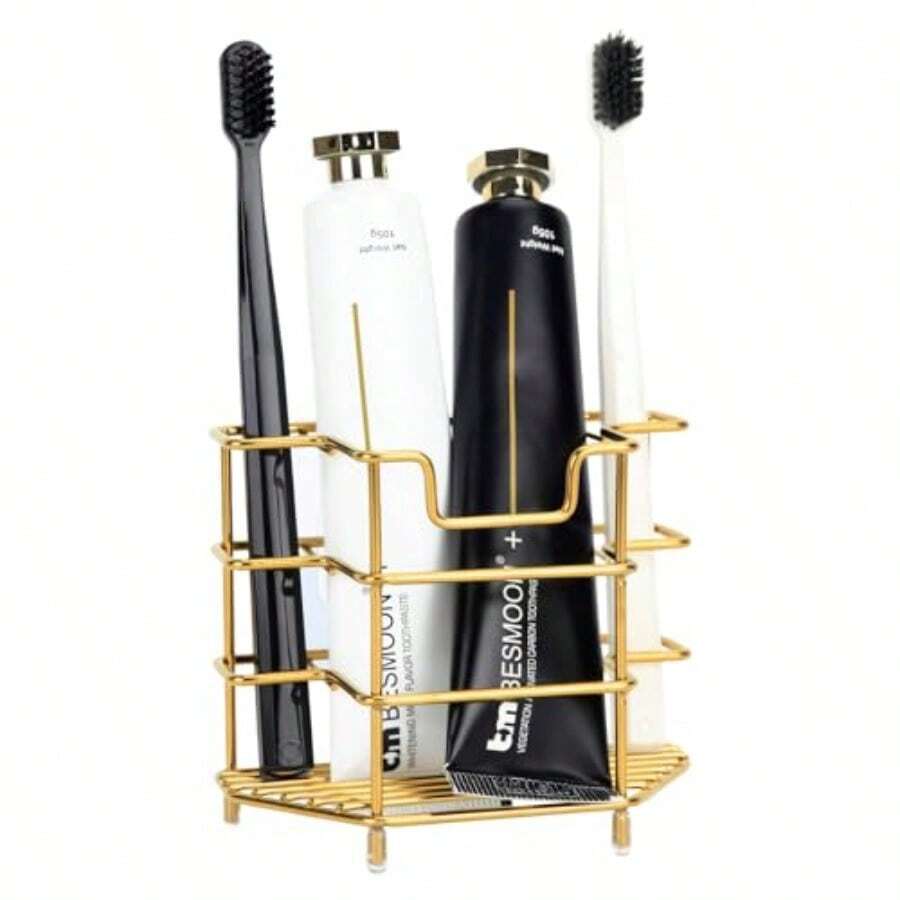 Stainless Steel Bathroom Toothbrush Holder Toot Older  Sower Stains Steel  Anging Tootaste Toot Ing Organizer Stand Stoe Caddy  Batrooms Gold - 金色 - 查看 1