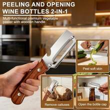 2Pcs Multifunctional Vegetable Peeler With Wooden Handle, 2026 New Stainless Steel Fruit & Veggie Peeler With Bottle Opener, Practical Kitchen Cooking Tool For Pumpkin, Mother's Day Gift - Silver - View 3