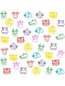 丛林主题派对礼品 - 5/10/20/30/40/50 枚野生动物印章，生日礼物，动物园动物印章，自来墨印章 - 彩色 - 查看 8