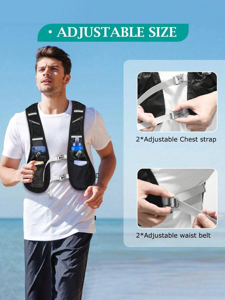 Colete de Corrida Ultra Leve com Tiras Reflexivas e Design de Armazenamento Multibolsos, Mochila de Hidratação para Homens e Mulheres, Tecido de Malha Respirável, Colete de Hidratação para Maratona, Trilha, Ciclismo, Caminhada, Exercício ao Ar Livre, Equipamento e Acessórios de Corrida