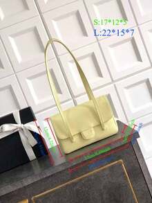 Light Yellow Leather Crossbody Bag For Women – Minimalist Shoulder Purse With Top Handle, Compact Design (S:17x12x5cm / L:22x15x7cm) - Amarillo claro - Ver 9