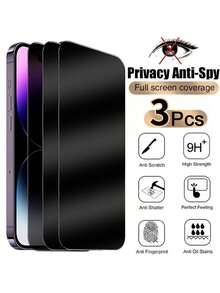 Shockproof Tempered Glass 3PCS Anti Privacy Full Coverage Glare Scratch Resistant Tempered Glass Front Film Anti-Fingerprint Phone Screen Protectors Compatible With Phone 17 16 15 14 13 12 11 Pro Max XR X XS Max Plus Phone Protective Anti Spy Glass Compatible With Phone 17 Pro Max,Phone 16 Pro Max Mother's Day Gift Birthday Celebration - Grey - View 2