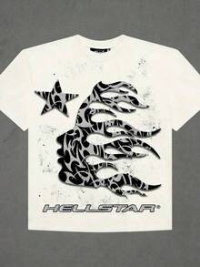 T Shirt Print ,Graphic-Cotton Tees Size Plus, Cartoon Round Neck Short Sleeve, Hellstars Flame Silhouette Vintage Graphic T-Shirt,220g 100% Cotton,Round Neck Short Sleeve,White Streetwear Essential,Unisex Style,Y2K,Oversized Shirt Men,With Shirt,Summer Tops,Shirt Suitable - White - View 1