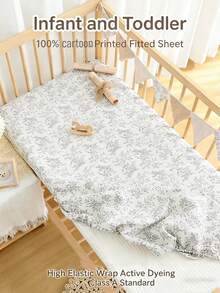 1pc Baby Crib Fitted Sheet, Soft Breathable Cartoon Design, Children's Bed Sheet, Washable Non-Fading, Suitable For Oval/Rectangular Mattress - Multicolor - View 5