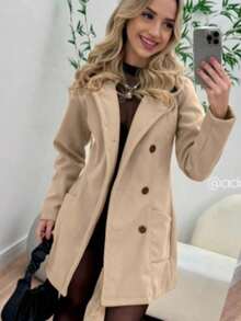 Women's Overcoat, Wool, Buttoned, Winter - 米色 - 查看 2
