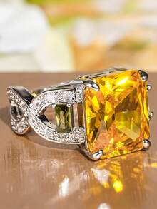 1 buah Cincin Wanita Cantik dengan Batu Zirkonia Kubik, Cocok untuk Pernikahan, Pertunangan, Hari Valentine, dan Hadiah Pesta. - 7# - View 1