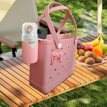Phone And Cup 2in1 Holder For Bogg Bag,Multifunction Organizer Accessories For Rubber Beach Tote,Compatible With All Brands/Sizes Beach Bag & 20/30 Oz Stanley Tumbler-Pink - 黑色 - 查看 4