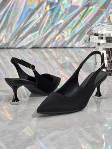 MonaNise Pointed Toe High Heel Pumps, V-Cut Low Vamp Backless Sandals For Women - Black - View 7