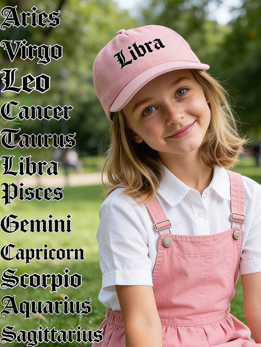 1pc Children's Baseball Cap, 12 Zodiac Patterns, Soft Crown Design, Versatile Sun-Shading Baseball Cap, Quality Curved Brim, Breathable & Non-Stuffy, Suitable For 3-16 Years Old - Pink - View 1