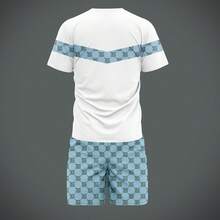 Men's Letter Print Short Sleeve T-Shirt And Shorts Set - Baby Blue - View 5